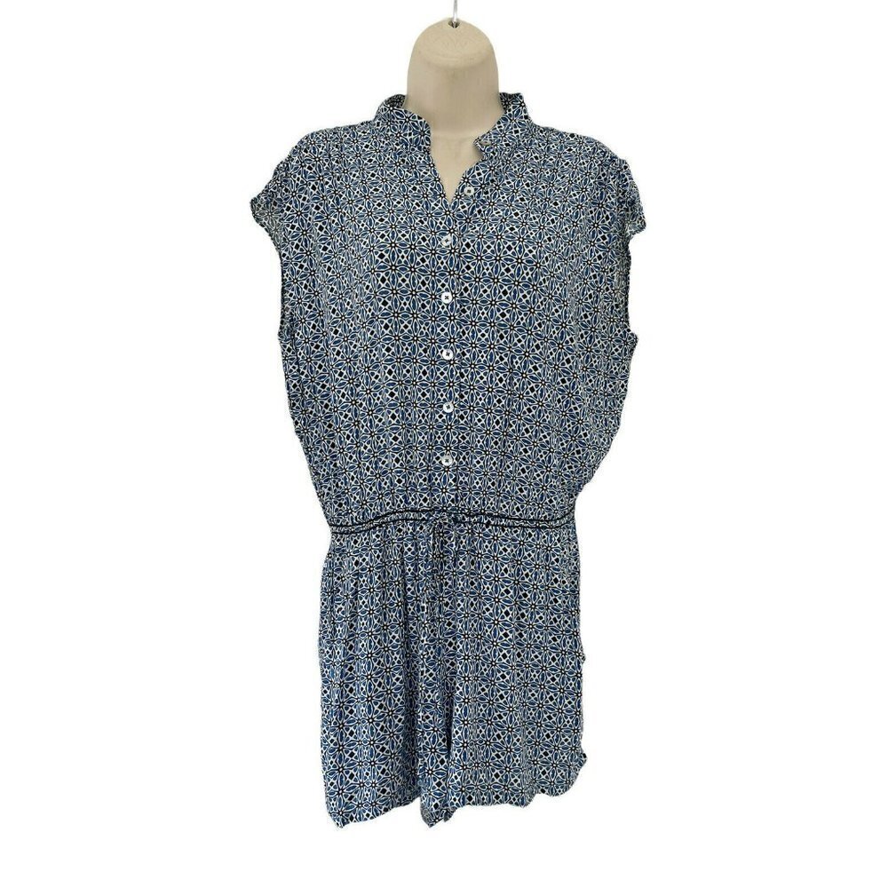 Max Studio Women's Sz S Blue Black White Floral Short Sleeveless Romper